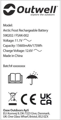 Outwell Oplaadbare Accu Voor Arctic Frost Koelboxen -Camping Verkoopwinkel 1069 1900 accu 4