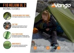 Vango F10 Helium UL 2 Ultralichte Trekking Tunneltent - 1/2 Persoons - Groen -Camping Verkoopwinkel 1900 1783 f10 helium ul 2 5