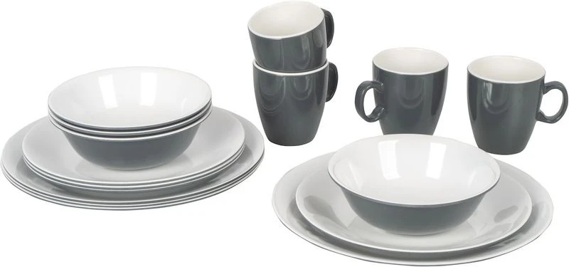 Bo-Camp Melamine Serviesset - 16-delig - Grijs 1 Bo-Camp Melamine Serviesset - 16-delig - Grijs